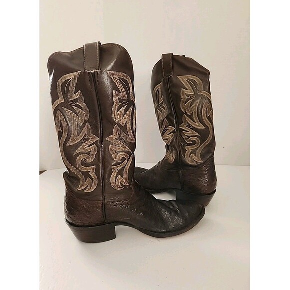 Vintage Ostrich? Western Cowboy Boots Round Toe Size 8.5 D BROWN main image 9